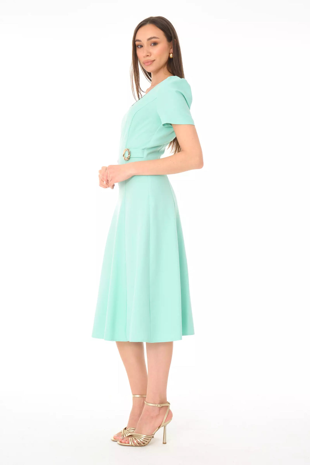 FRV Mint green crepe short sleeve midi dress - Piacenza