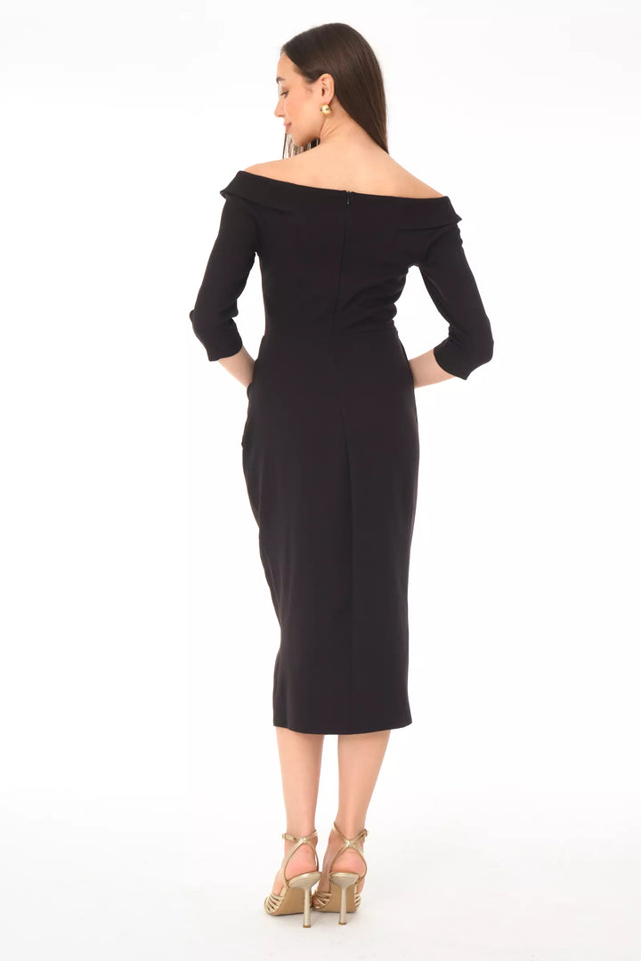 FRV Black crepe 3/4 sleeve midi dress - Burbank