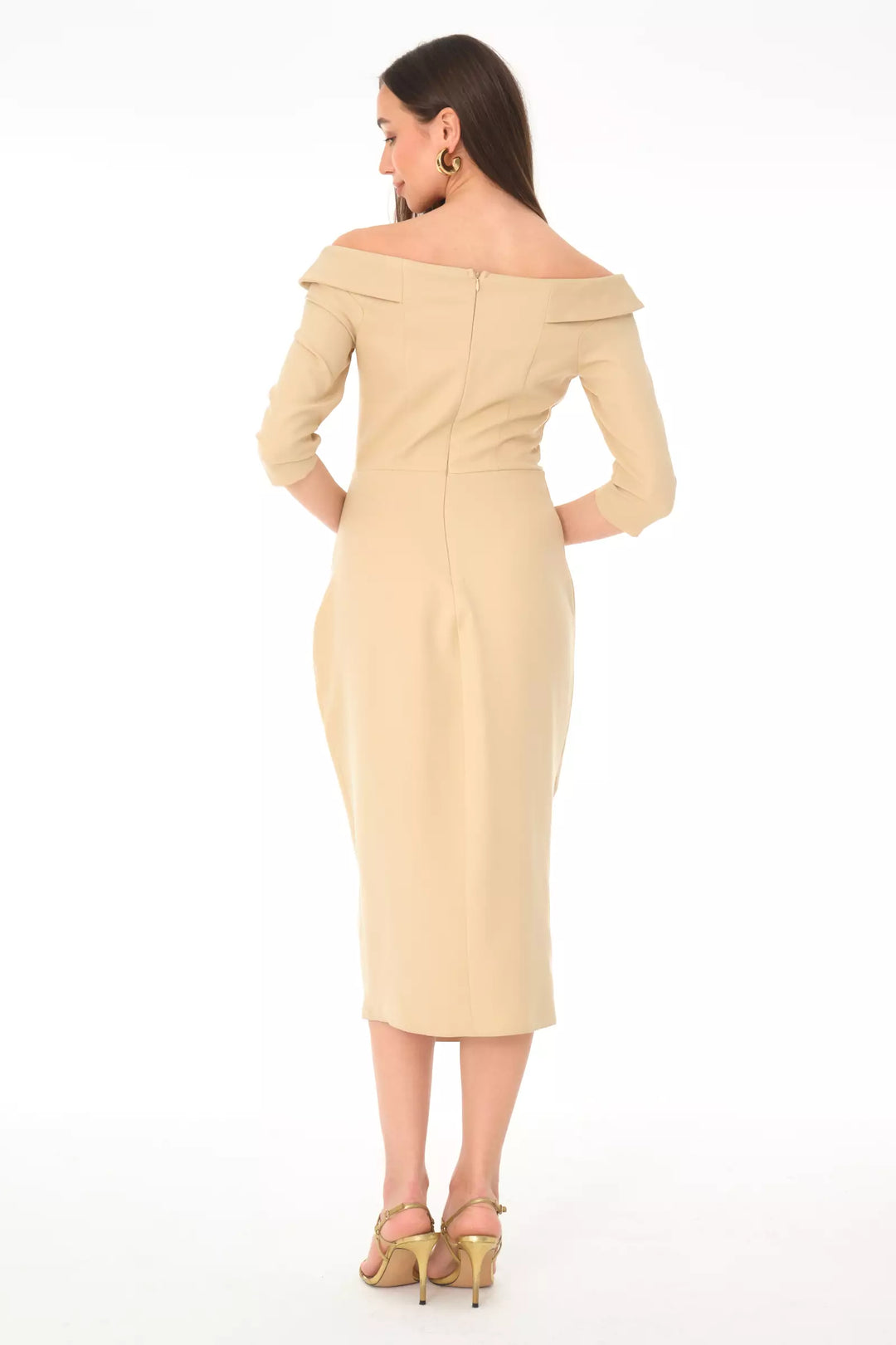 FRV Beige crepe 3/4 sleeve midi dress - Sheffield