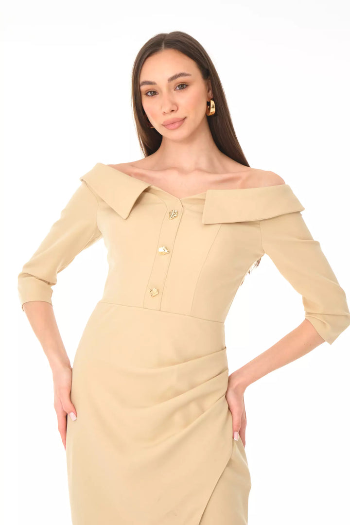 FRV Beige crepe 3/4 sleeve midi dress - Sheffield