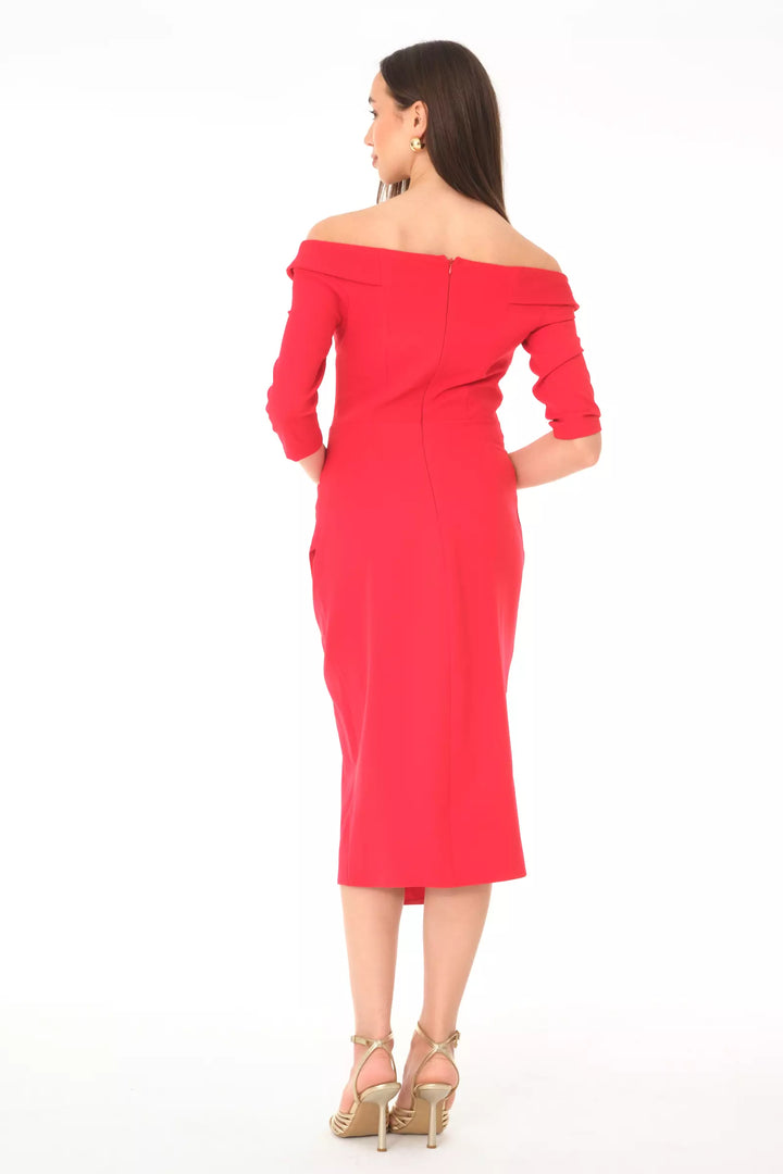 FRV Red crepe 3/4 sleeve midi dress - Harrogate