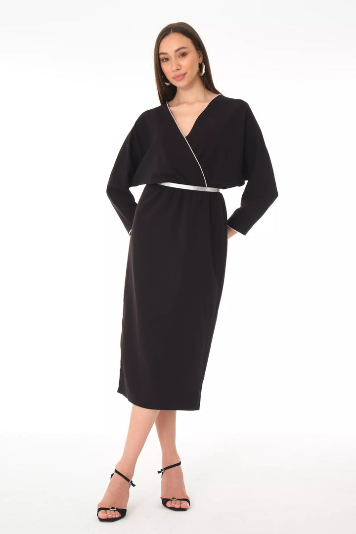 FRV Black crepe long sleeve midi dress - El Dorado Hills