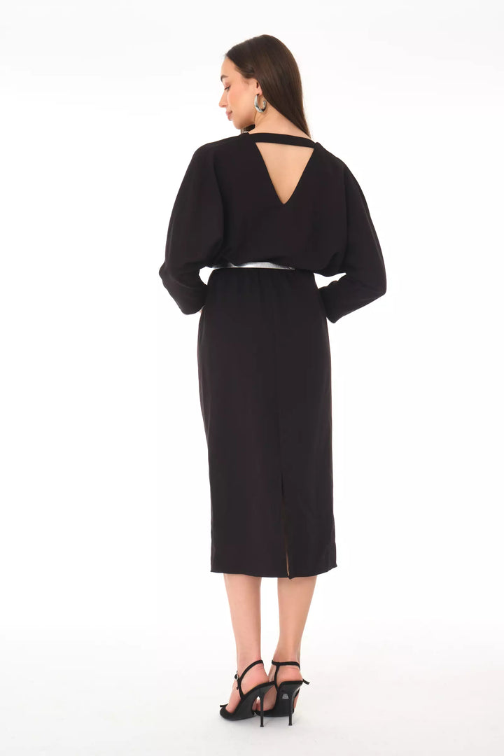FRV Black crepe long sleeve midi dress - El Dorado Hills