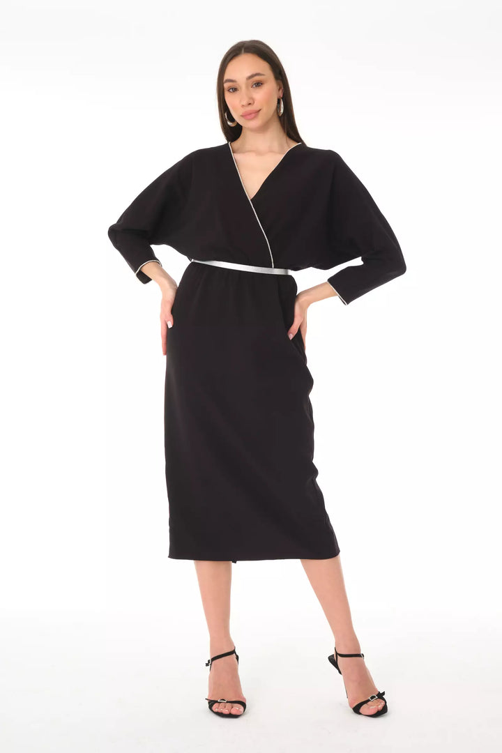 FRV Black crepe long sleeve midi dress - El Dorado Hills