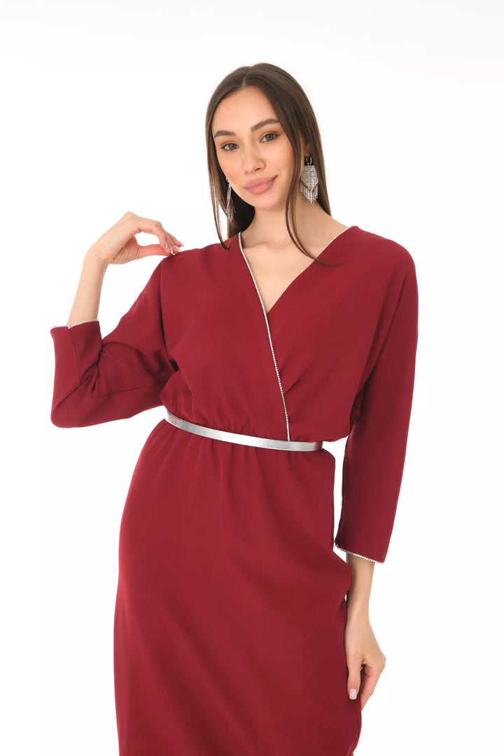 FRV Maroon crepe long sleeve midi dress - Pombal