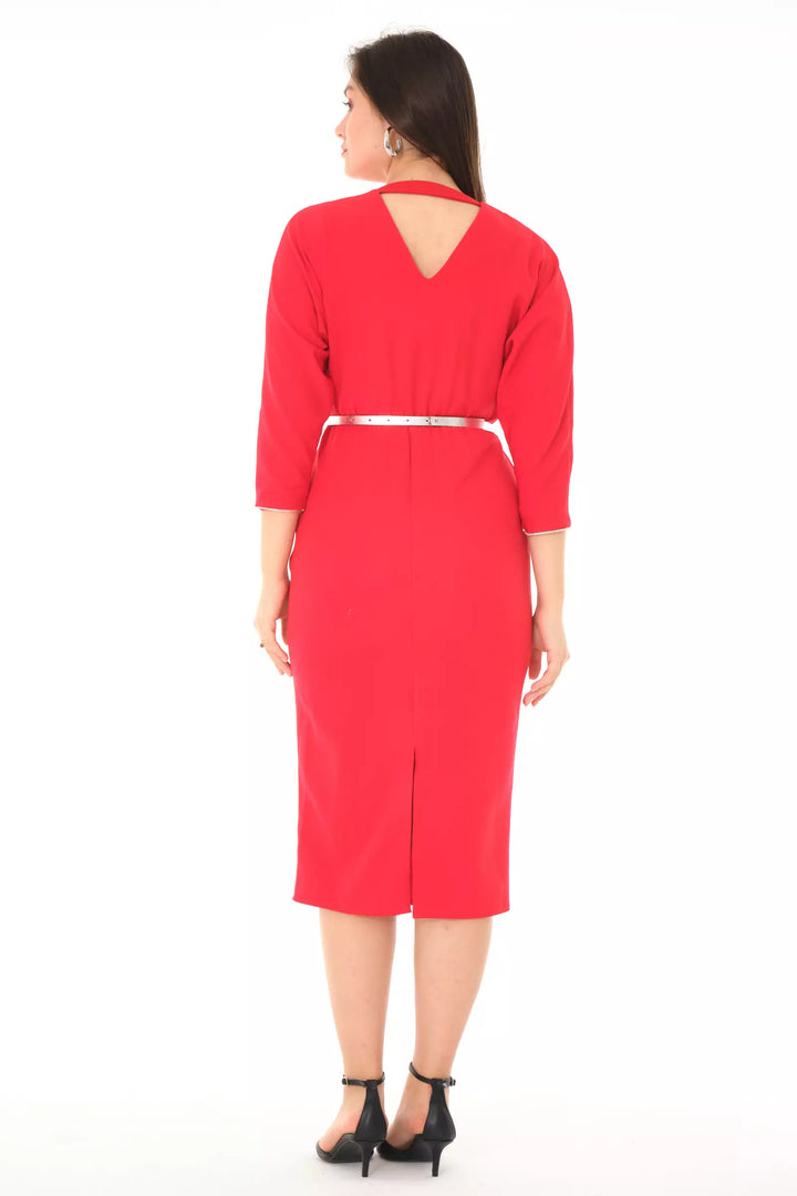 FRV Red crepe long sleeve midi dress - Smyrna
