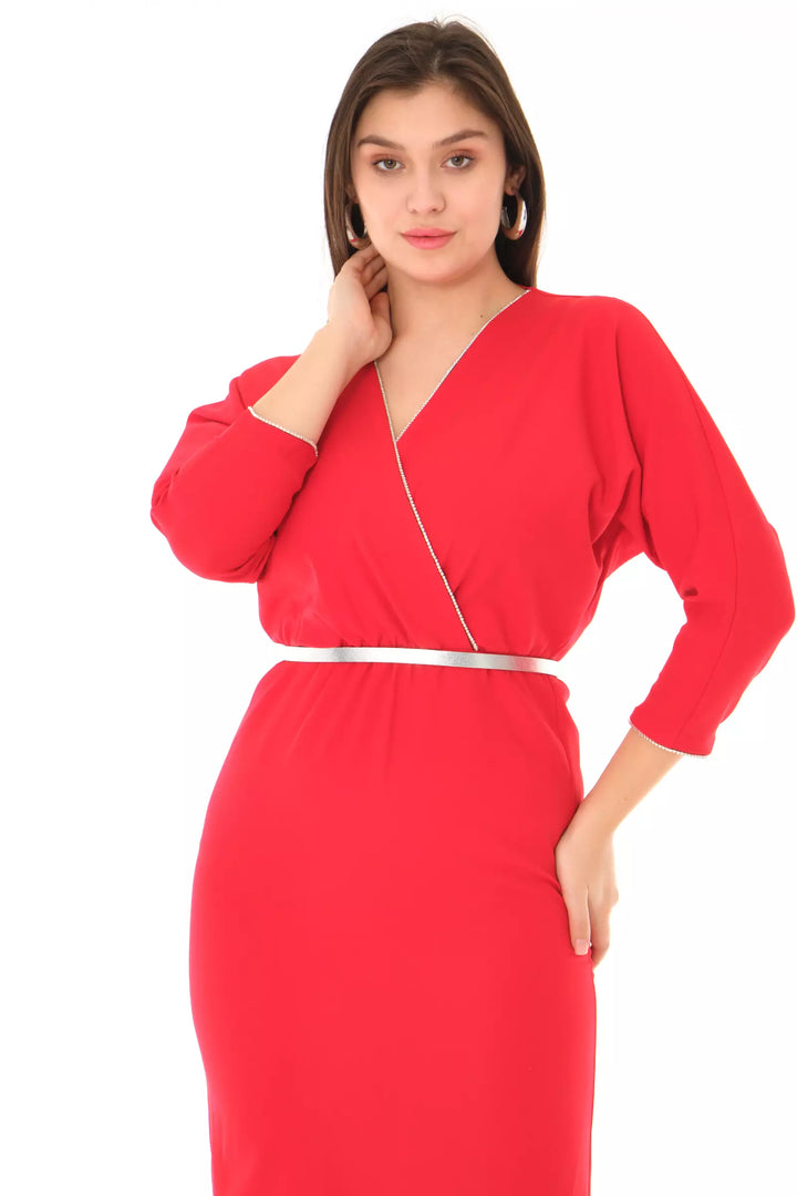 FRV Red crepe long sleeve midi dress - Smyrna