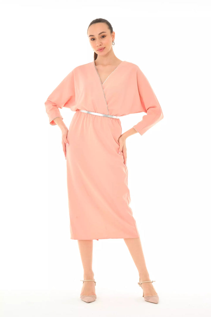 FRV Light pink crepe long sleeve midi dress - Hoboken
