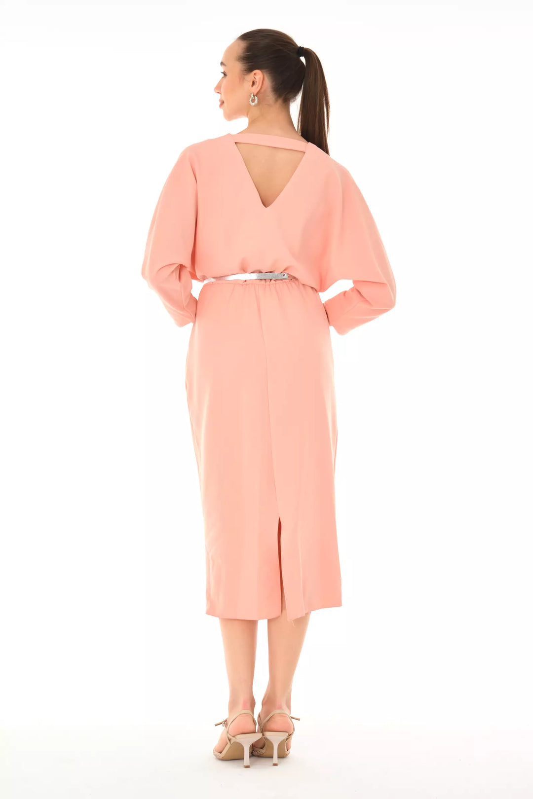 FRV Light pink crepe long sleeve midi dress - Hoboken