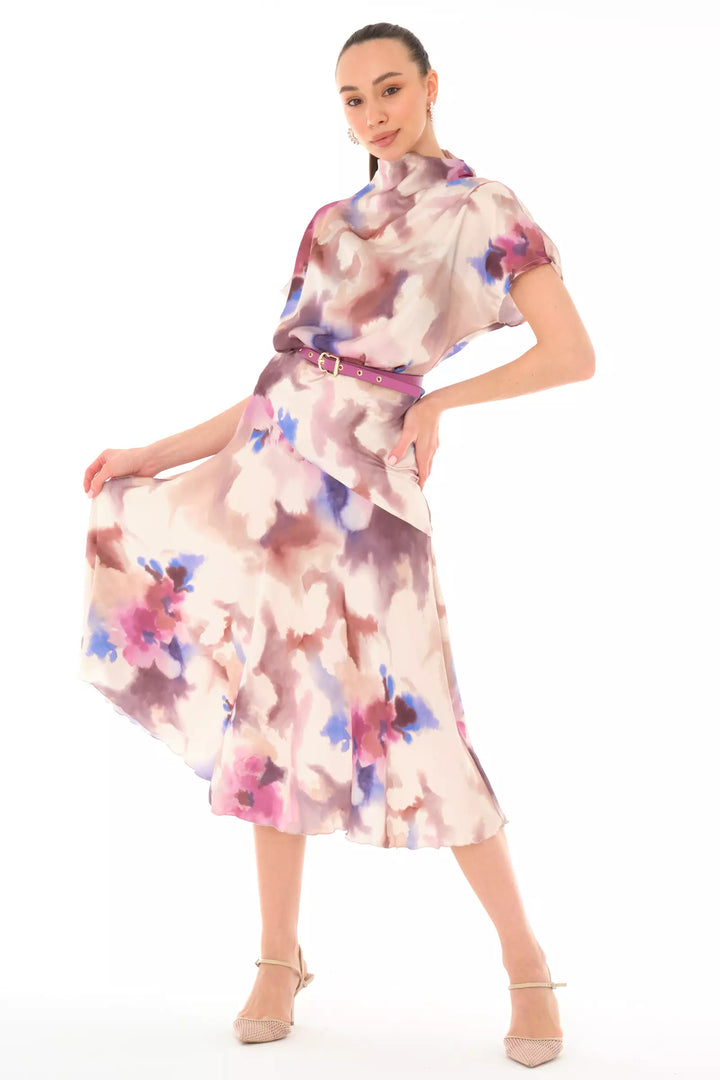 FRV Printed satin short sleeve midi dress - Heidelberg