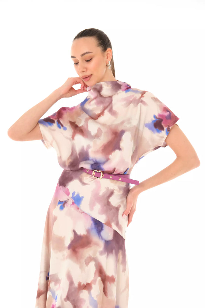 FRV Printed satin short sleeve midi dress - Heidelberg