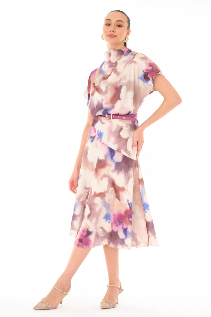 FRV Printed satin short sleeve midi dress - Heidelberg