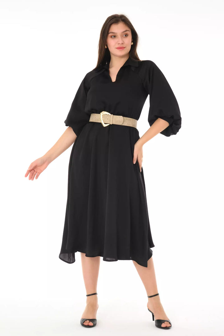 FRV Black satin long sleeve midi dress - Attleboro