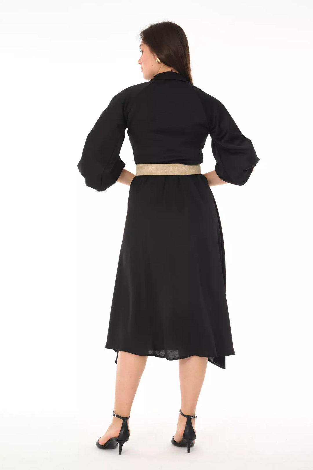 FRV Black satin long sleeve midi dress - Attleboro