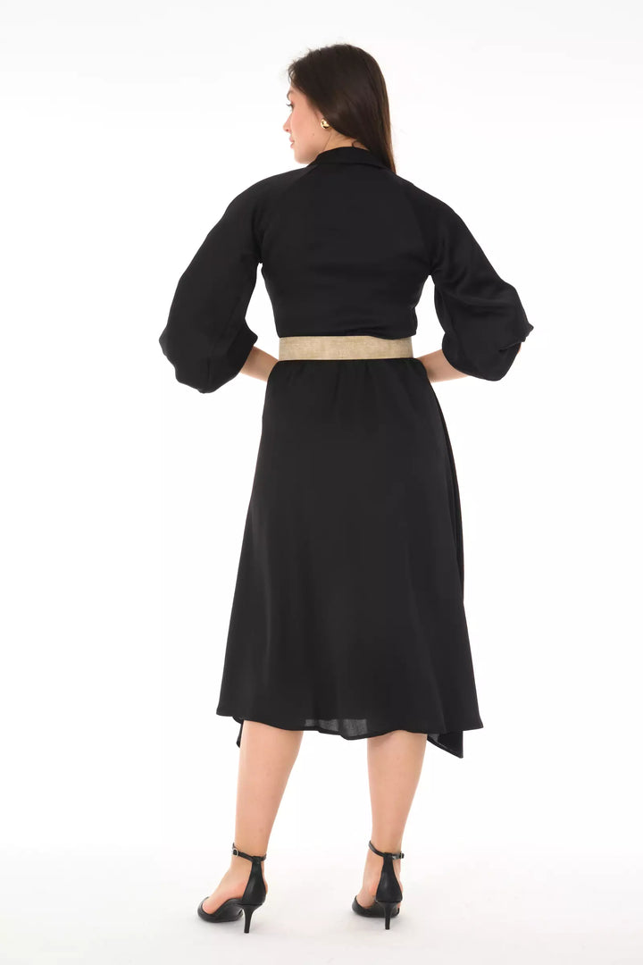 FRV Black satin long sleeve midi dress - Attleboro