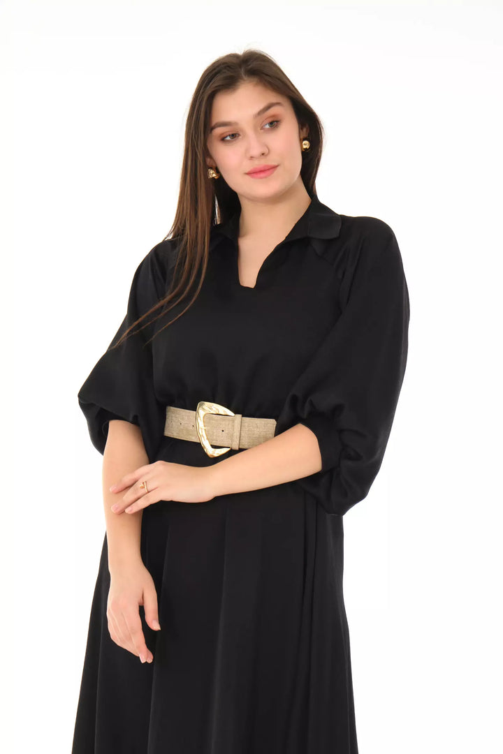 FRV Black satin long sleeve midi dress - Attleboro