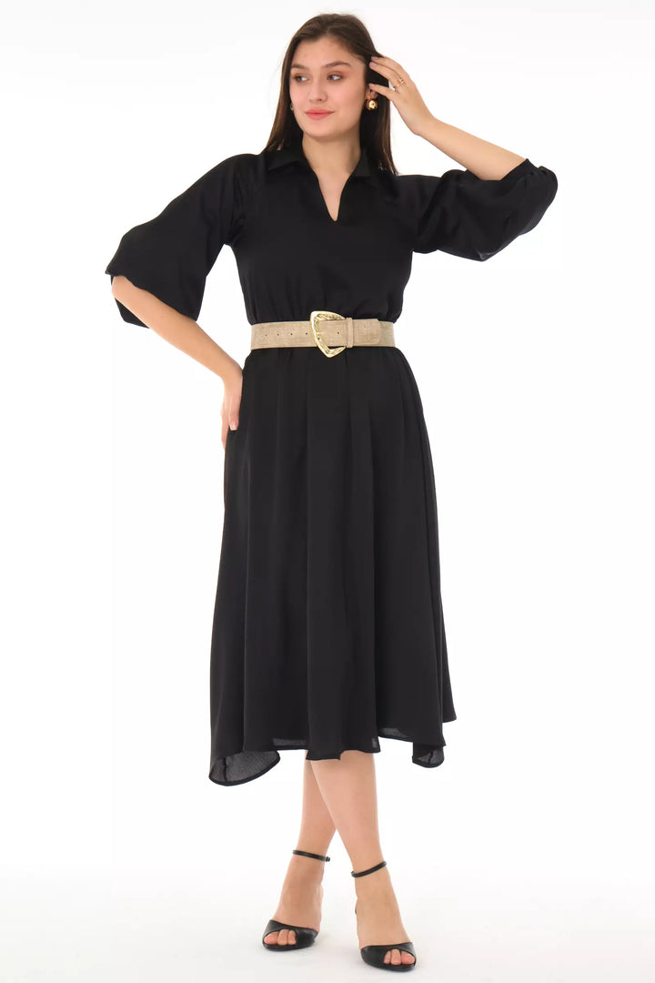 FRV Black satin long sleeve midi dress - Attleboro