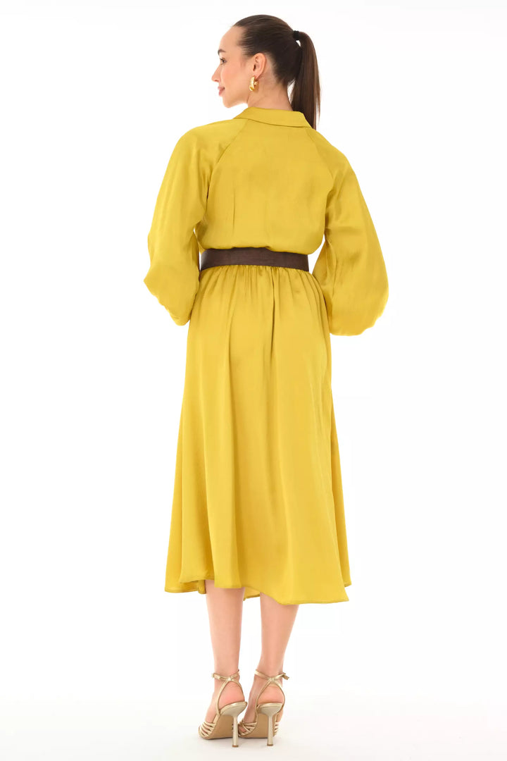 FRV Peanut green satin long sleeve midi dress - Villeneuve-Saint-Georges