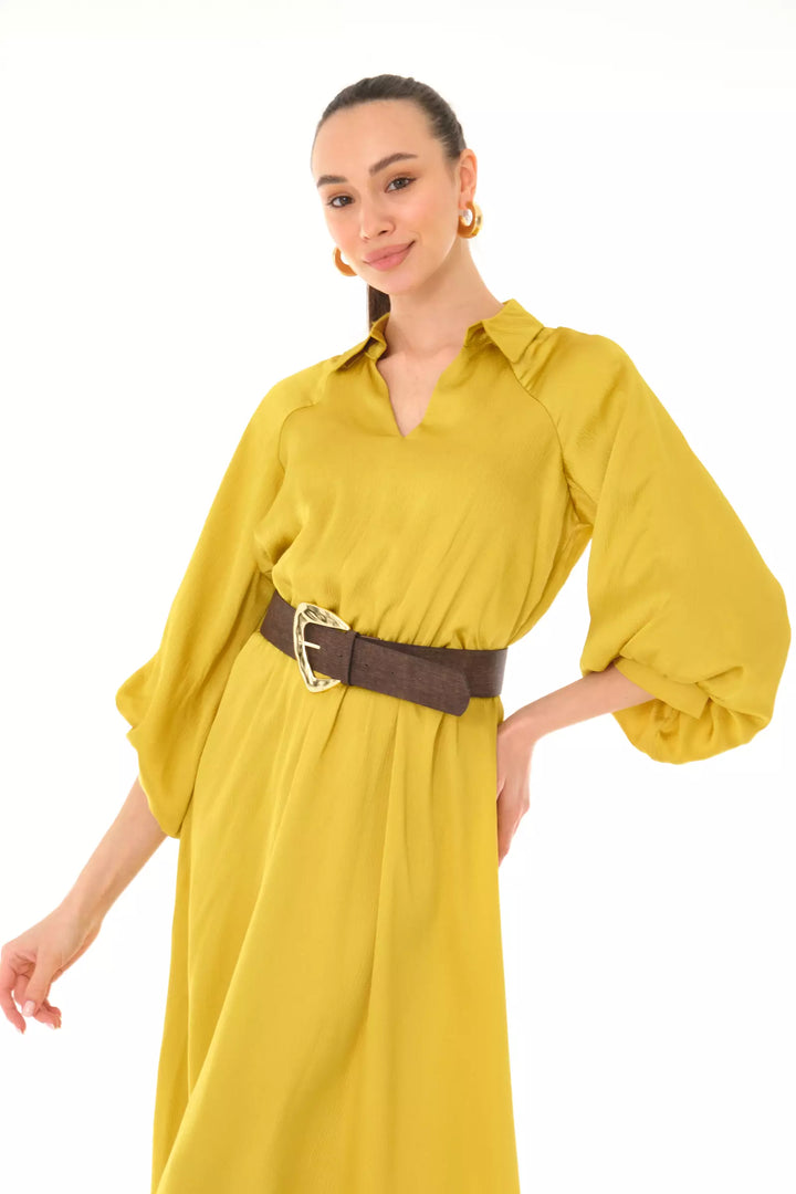 FRV Peanut green satin long sleeve midi dress - Villeneuve-Saint-Georges