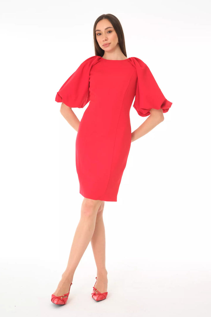 FRV Red crepe short sleeve midi dress - Elmhurst