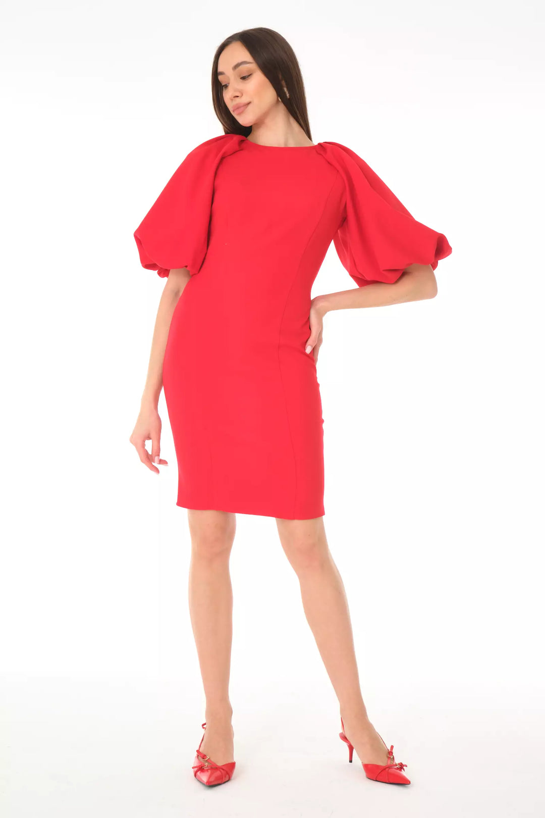 FRV Red crepe short sleeve midi dress - Elmhurst