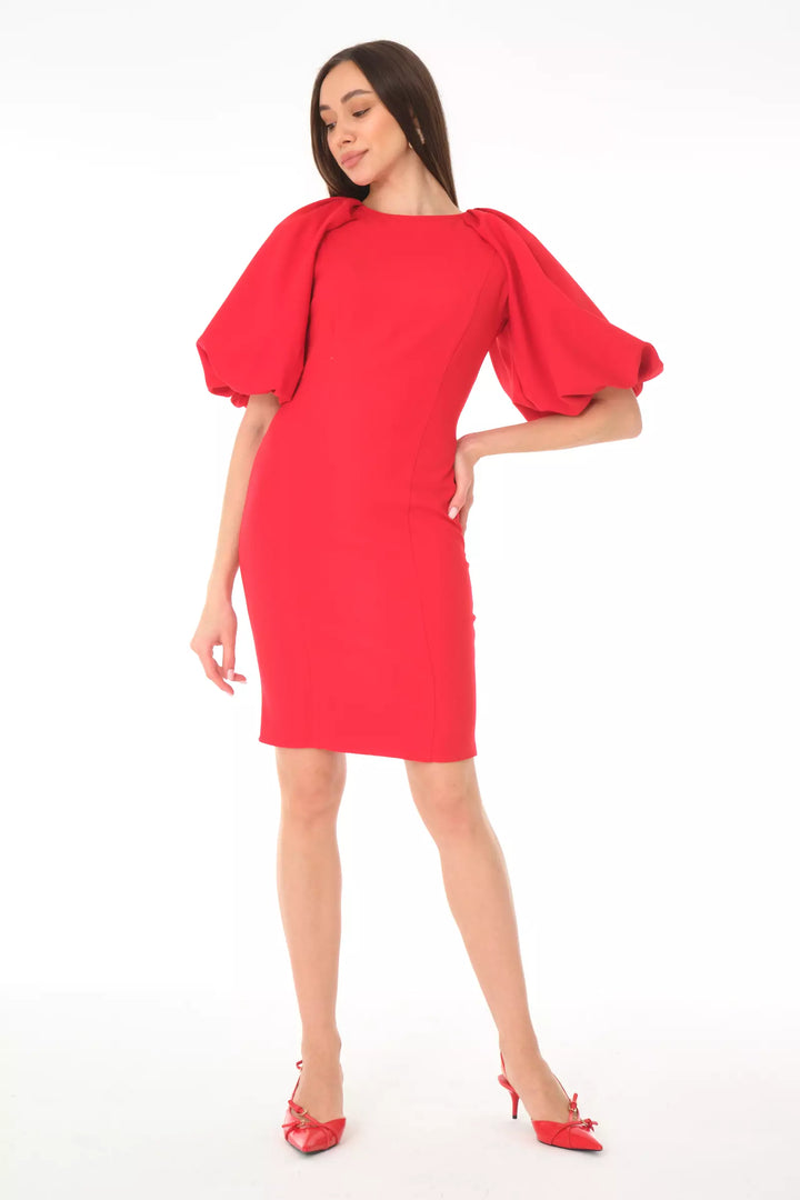 FRV Red crepe short sleeve midi dress - Elmhurst