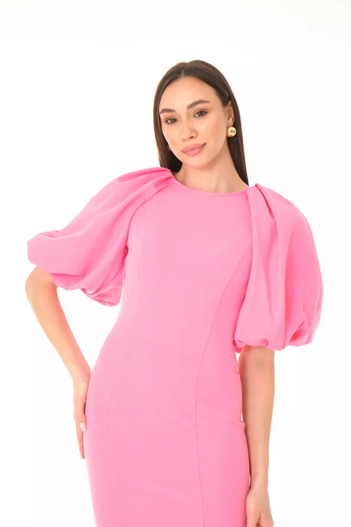 FRV Pink crepe short sleeve midi dress - Spring Valley