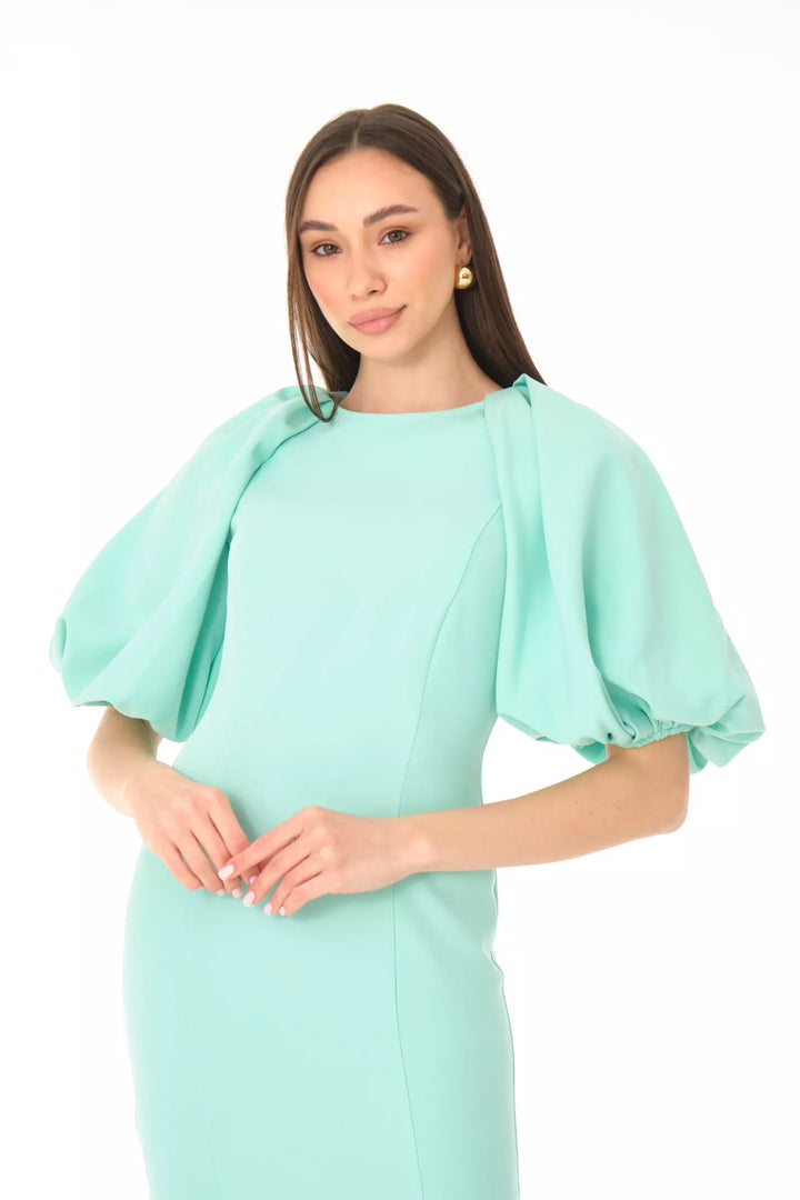 FRV Mint green crepe short sleeve midi dress - Orange