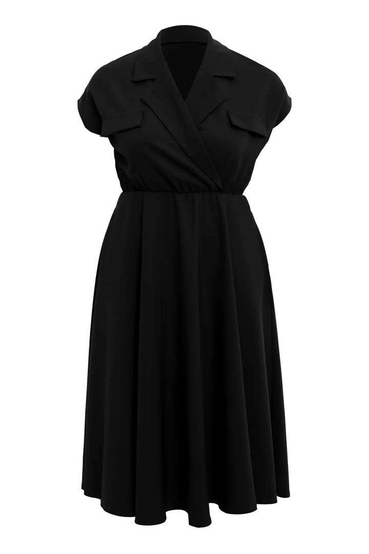 FRV Black plus size crepe sleeveless midi dress - Commack