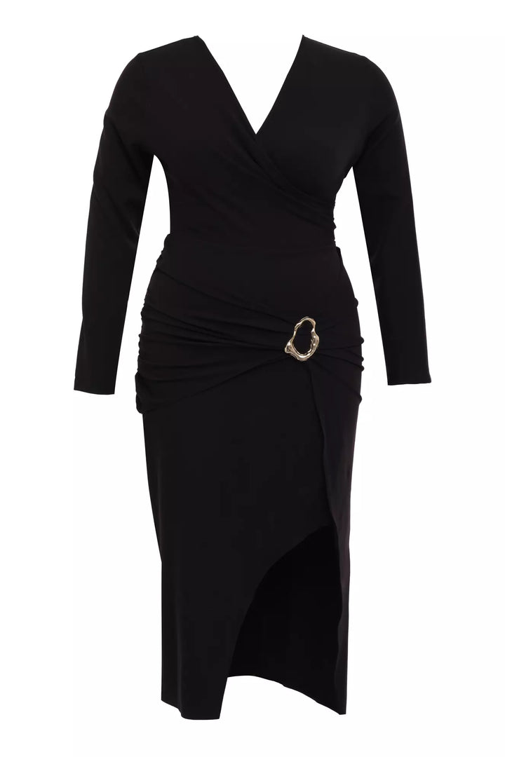 FRV Black plus size crepe long sleeve midi dress - Sunbury