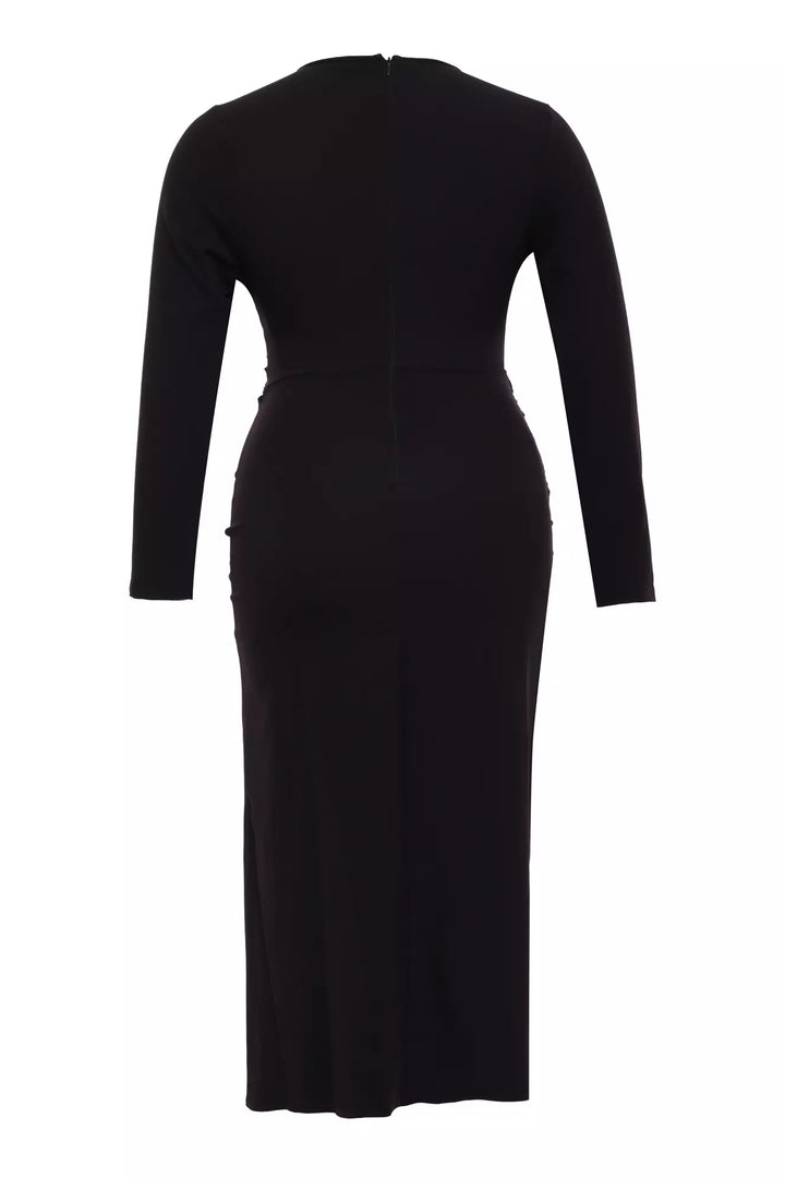 FRV Black plus size crepe long sleeve midi dress - Sunbury