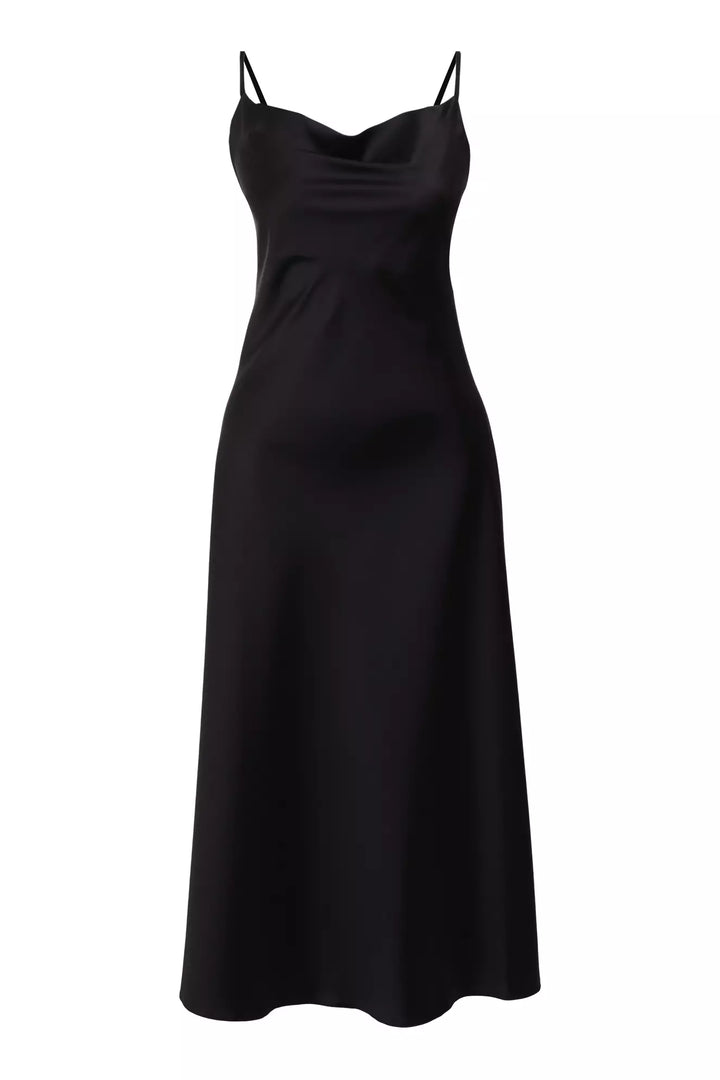 FRV Black satin sleeveless midi dress - Rockhampton