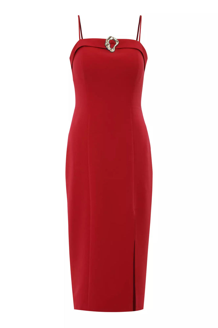 FRV Red crepe sleeveless midi dress - La Barca