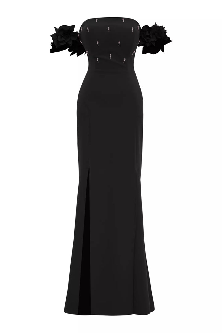 FRV Black crepe strapless maxi dress - Streatham