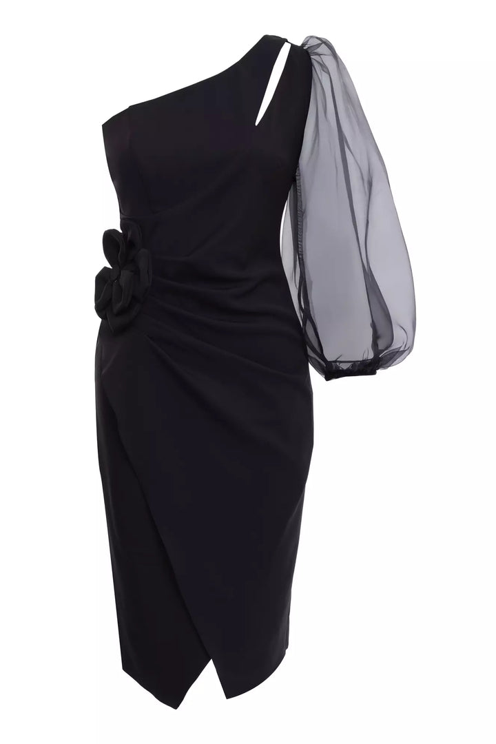 FRV Black crepe single sleeve midi dress - Mazara del Vallo