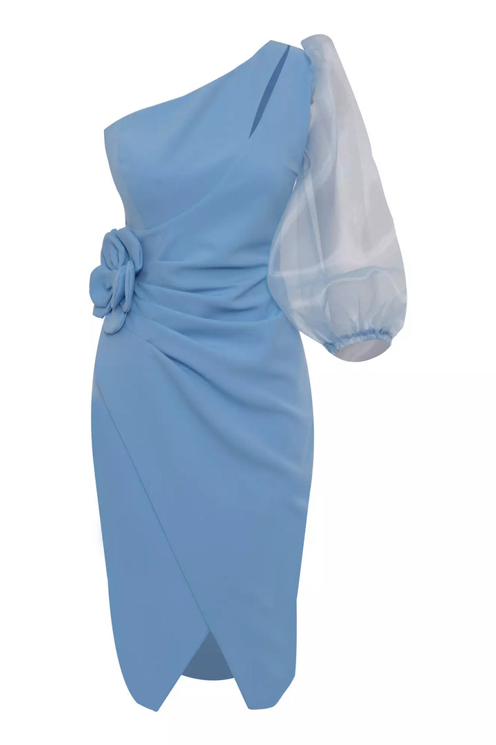 FRV Blue crepe single sleeve midi dress - Aventura