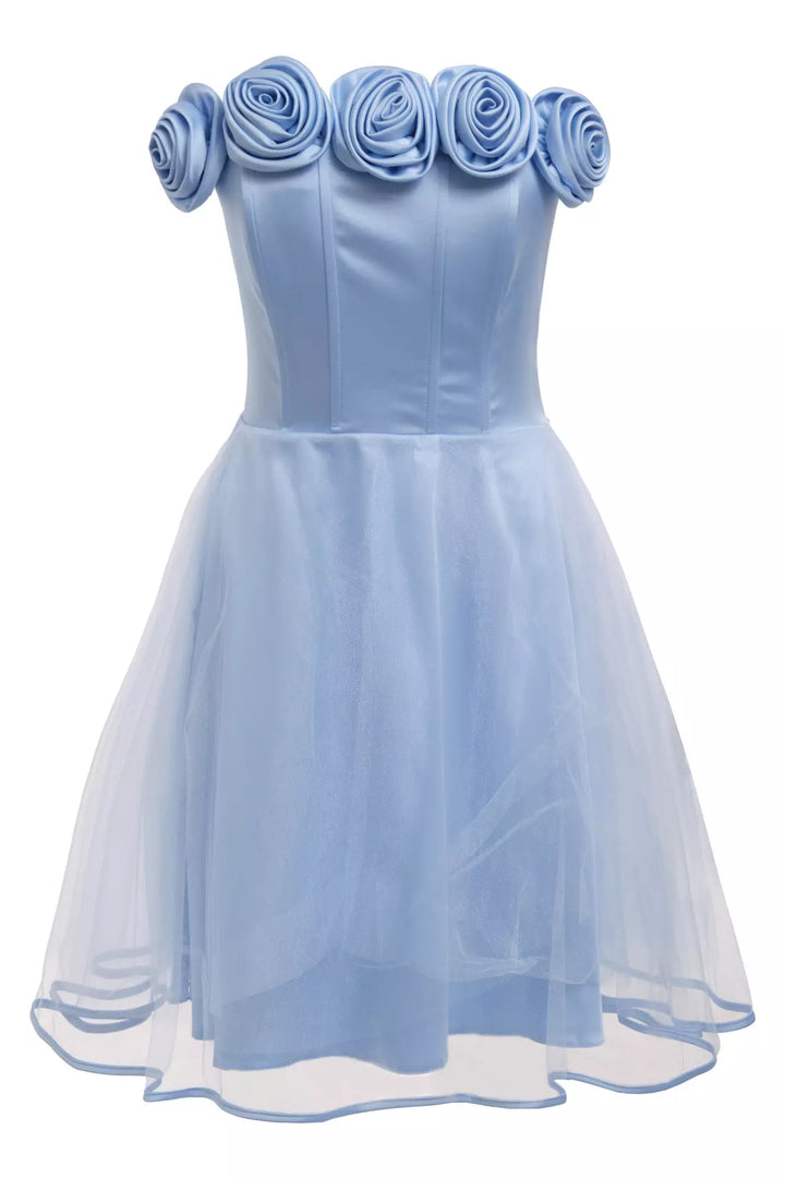 FRV Blue satin strapless mini dress - San Juan Cancuc