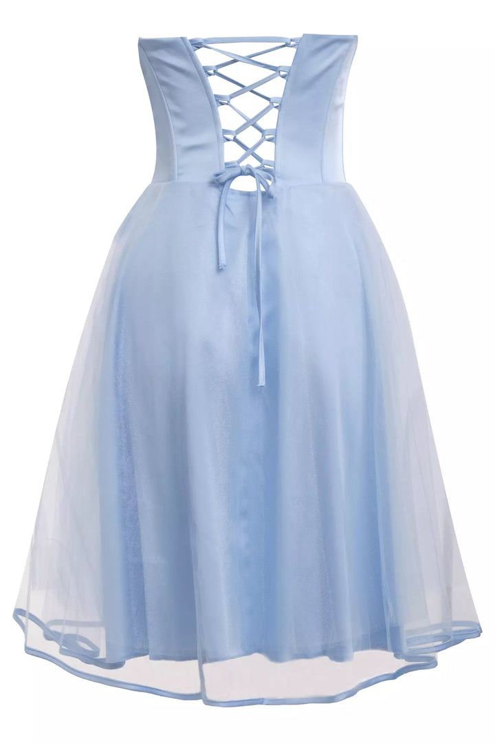 FRV Blue satin strapless mini dress - San Juan Cancuc