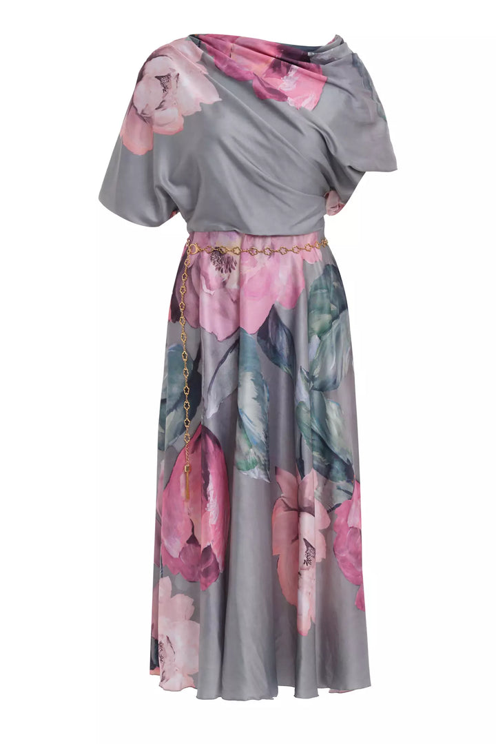 FRV Printed satin short sleeve midi dress - Blacksburg