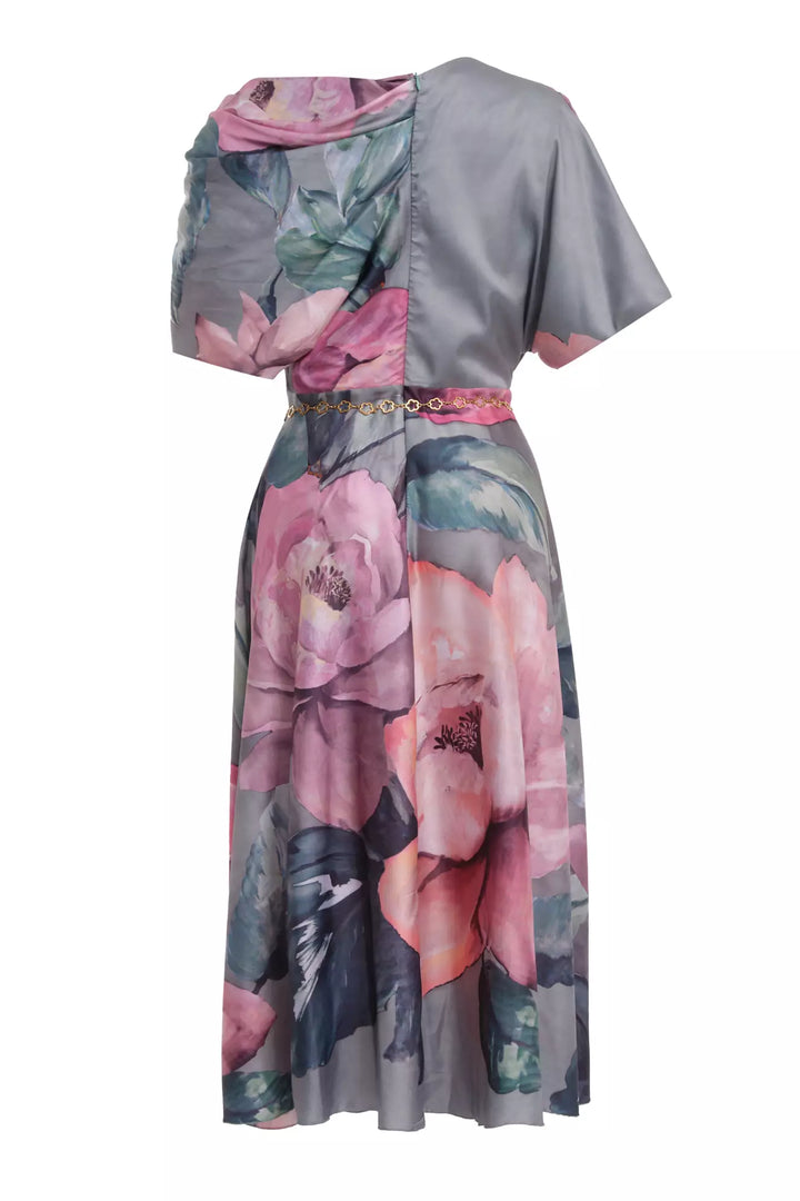 FRV Printed satin short sleeve midi dress - Blacksburg