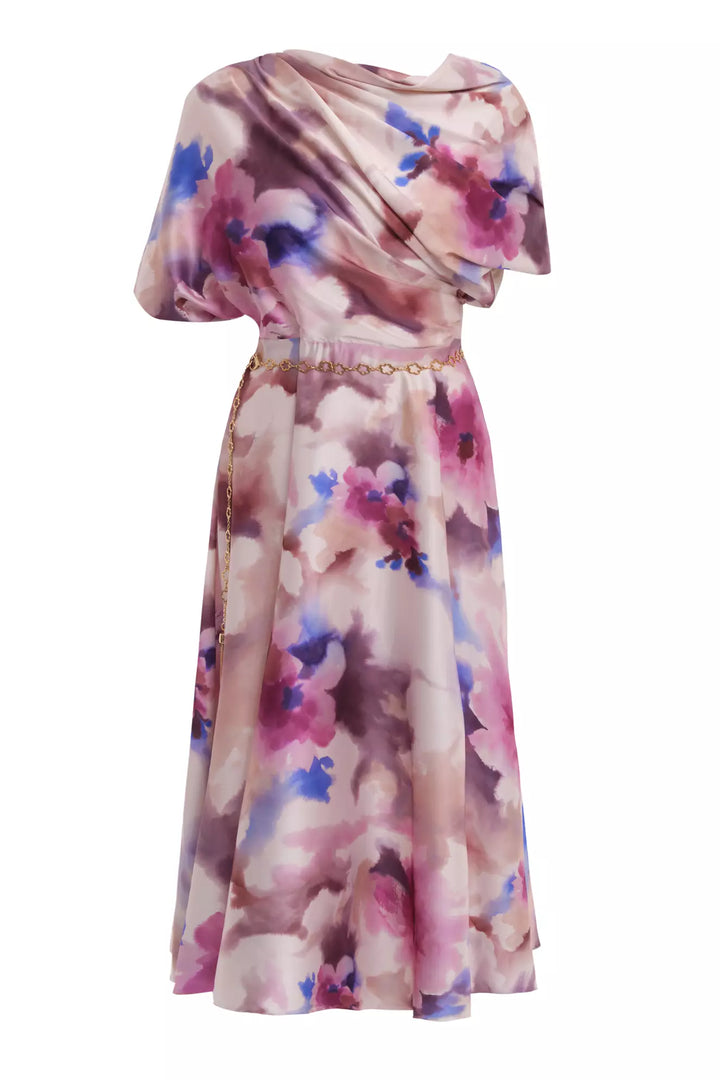 FRV Printed satin short sleeve midi dress - Chattanooga