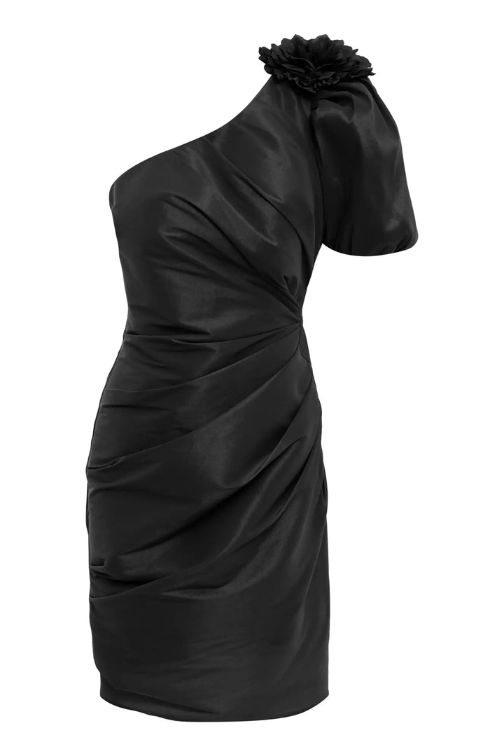 FRV Black tafta single sleeve mini dress - Salzburg