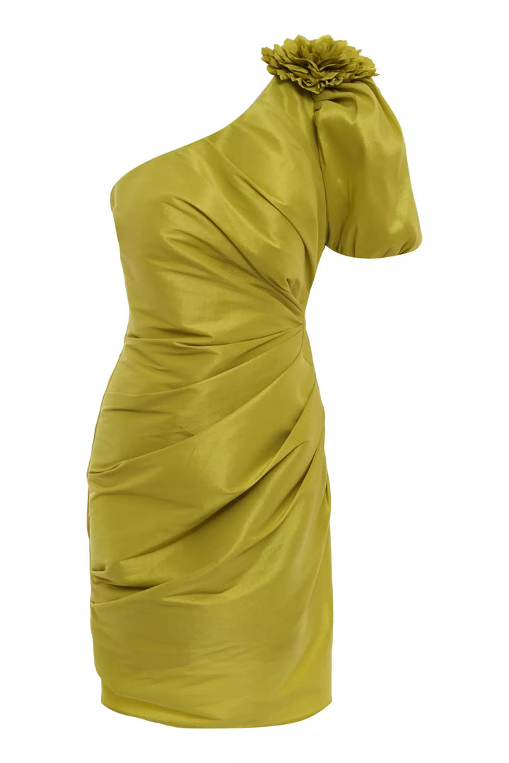 FRV Peanut green tafta single sleeve mini dress - Elkhart