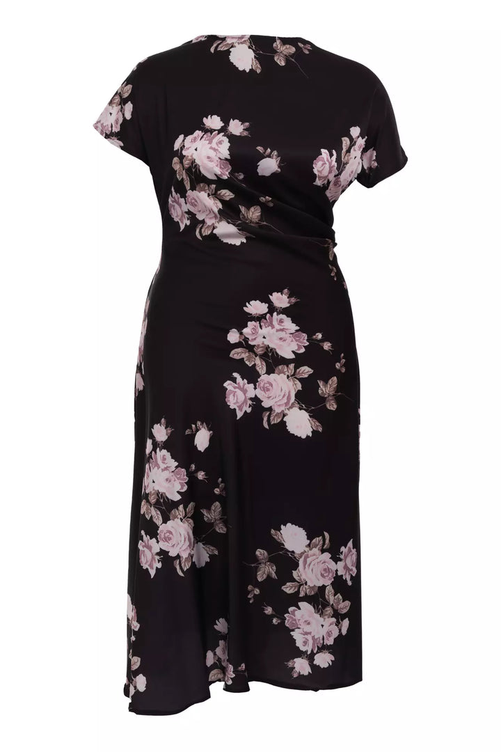 FRV Printed plus size satin short sleeve midi dress - Lage