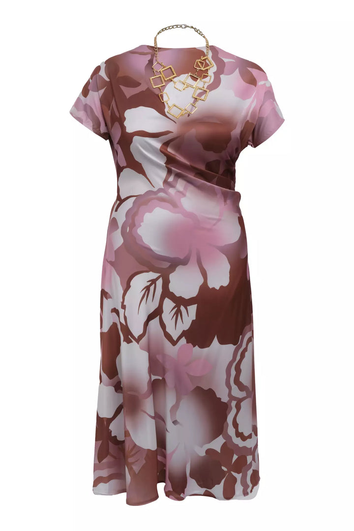 FRV Printed plus size satin short sleeve midi dress - Ercolano