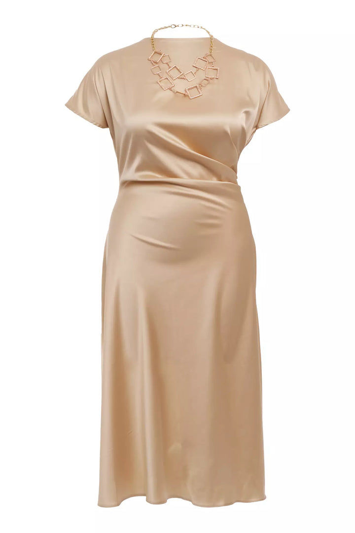 FRV Beige plus size satin short sleeve midi dress - Hunedoara