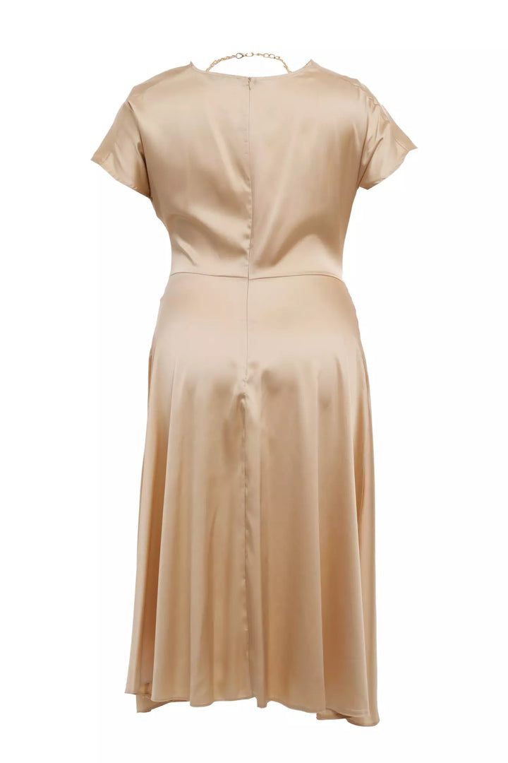 FRV Beige plus size satin short sleeve midi dress - Hunedoara