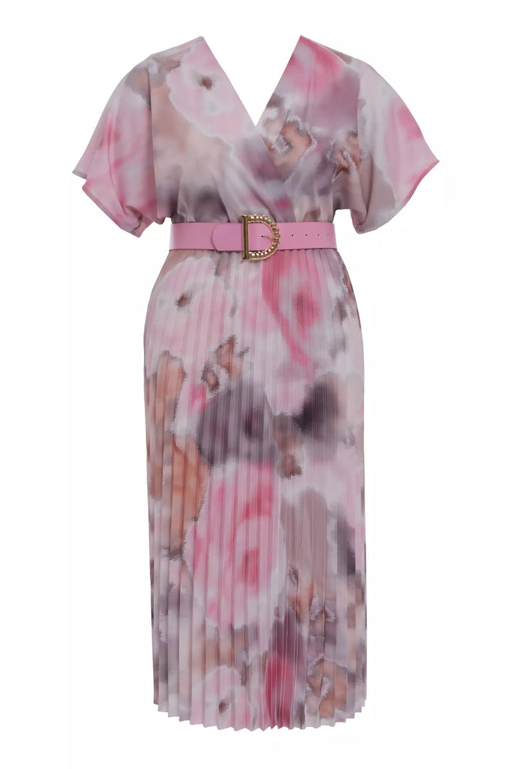 FRV Printed plus size crepe short sleeve midi dress - Valencia