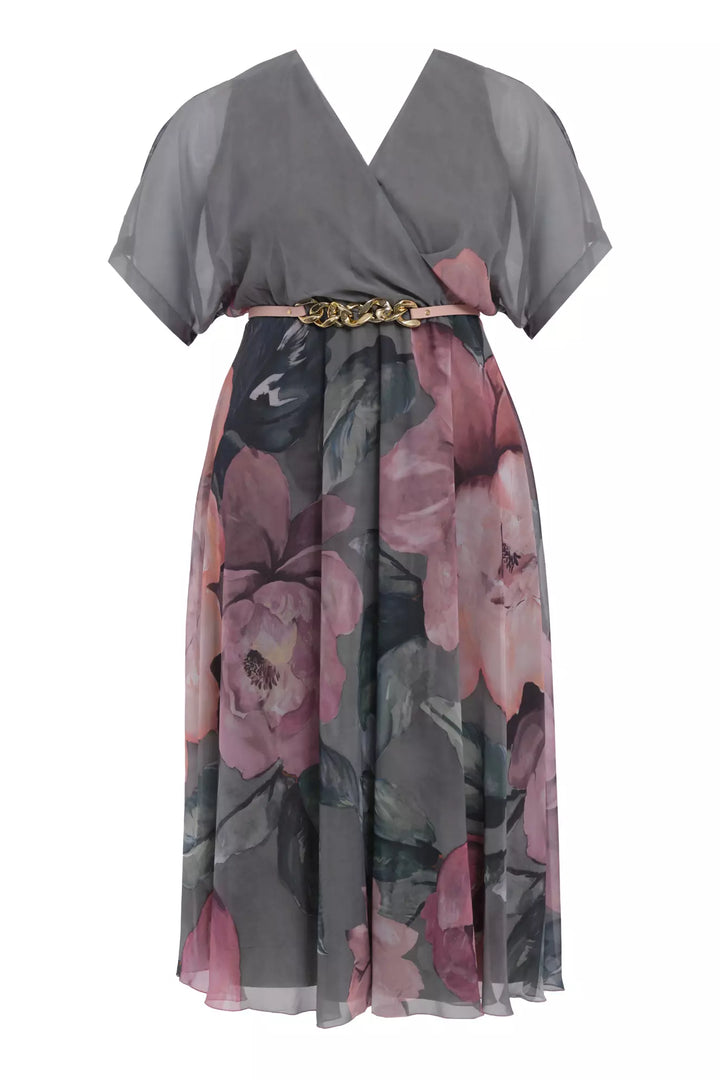 FRV Printed plus size chiffon short sleeve midi dress - Hove