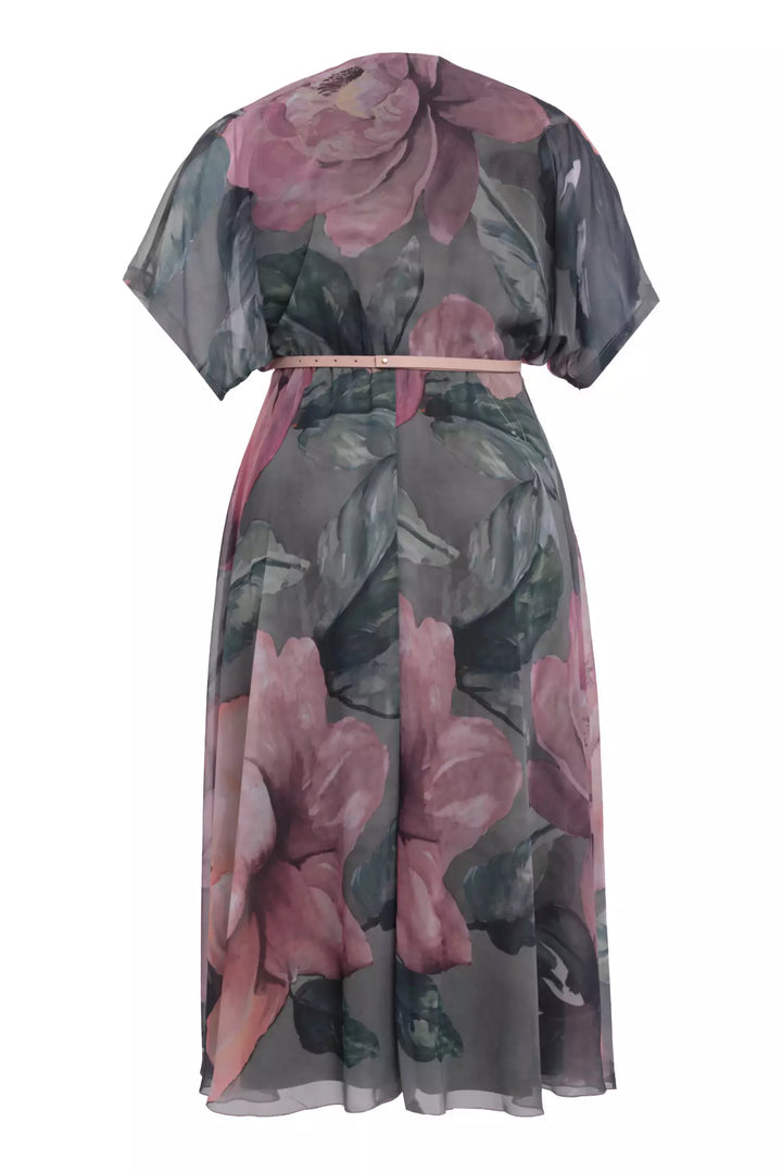 FRV Printed plus size chiffon short sleeve midi dress - Hove